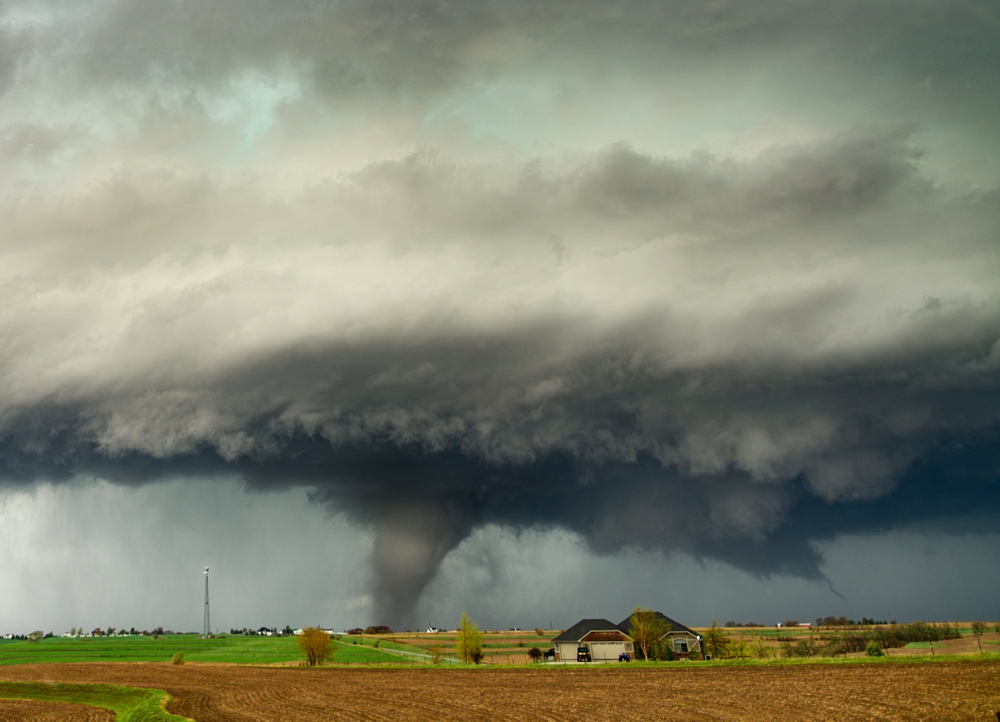 Destructive tornado tearing through countryside — pet emergency preparedness
